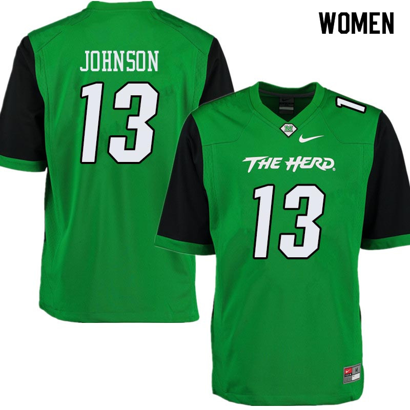 Women #13 Nazeeh Johnson Marshall Thundering Herd College Football Jerseys Sale-Green - Click Image to Close